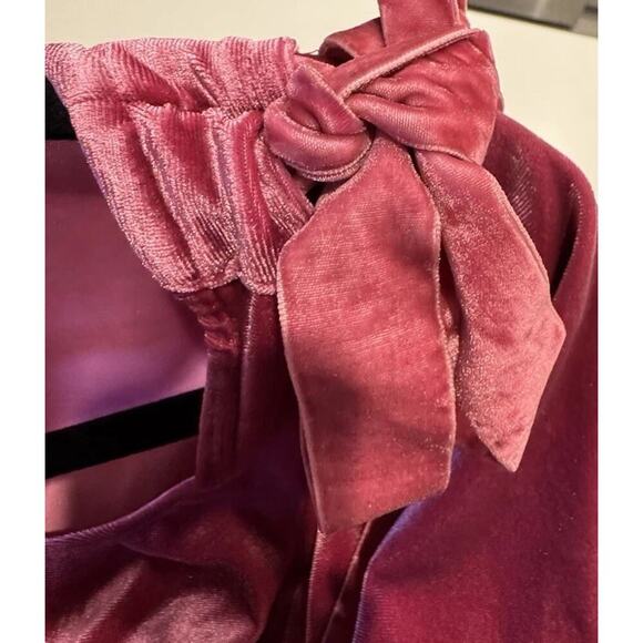 Baevely Pink Velvet Long Sleeve Button Front Top Shoulder Bow Coquette Blouse - Picture 5 of 7